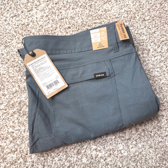 PrAna 42x30 Stretch Zion‎ II Slim Pants Blue Grey Tapered Leg Hiking Outdoor New